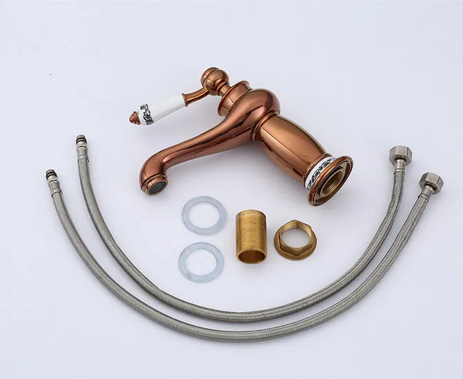 

Free shipping,Luxury European design copper ceramic rose gold bathroom basin faucet single handle mixer for cold and hot water