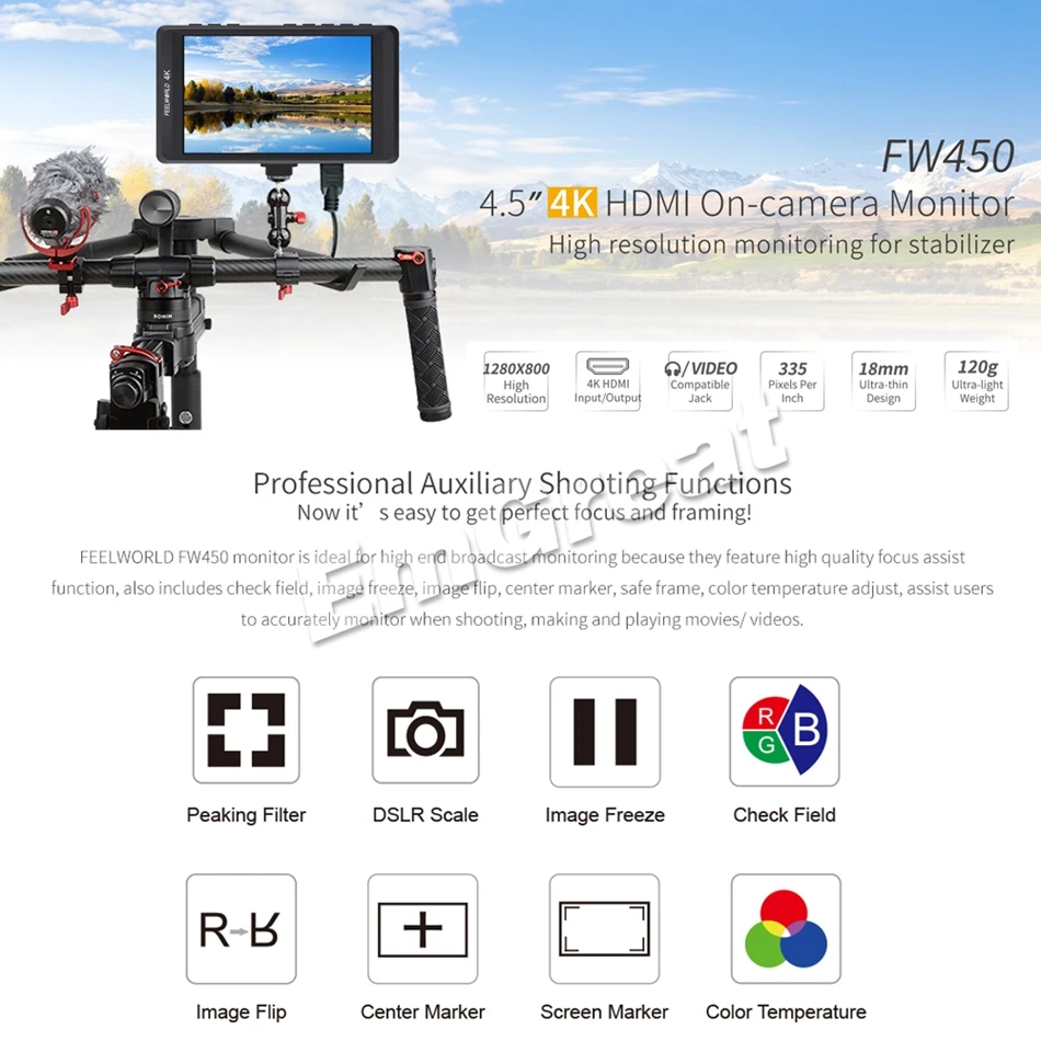 Feelworld FW450 4 5 дюймовый IPS 4K HDMI на камере полевой монитор 1280x800 HD портативный ЖК для