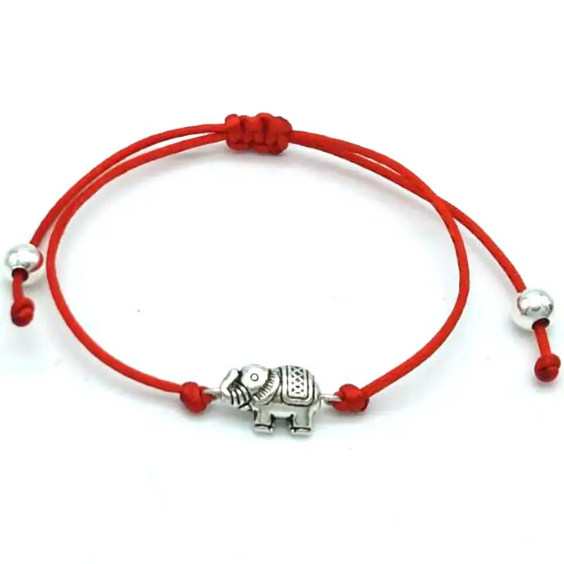 Lucky Red Silver head Слон браслет амулет красная веревочная нить Плетеный мужской