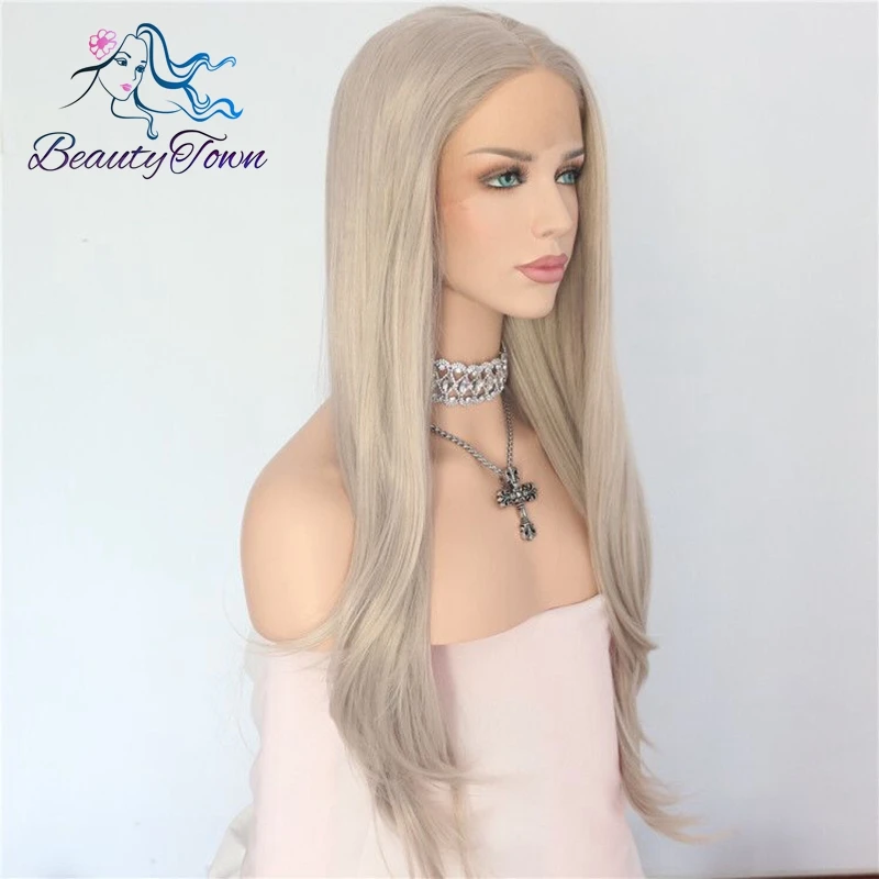 BeautyTown, Платиновый Серый, натуральный, прямой, ручная вязка, без клея, блогер, повседневный макияж, свадебные, синтетические, на кружеве, передние, вечерние, парики