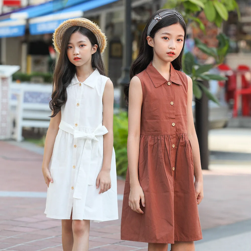 Kids Cotton Dresses For Girls Summer Dress Sleeveless Clothes Party Shirt Casual Clothing 7 8 9 10 11 12 13 14 Year | Детская одежда и