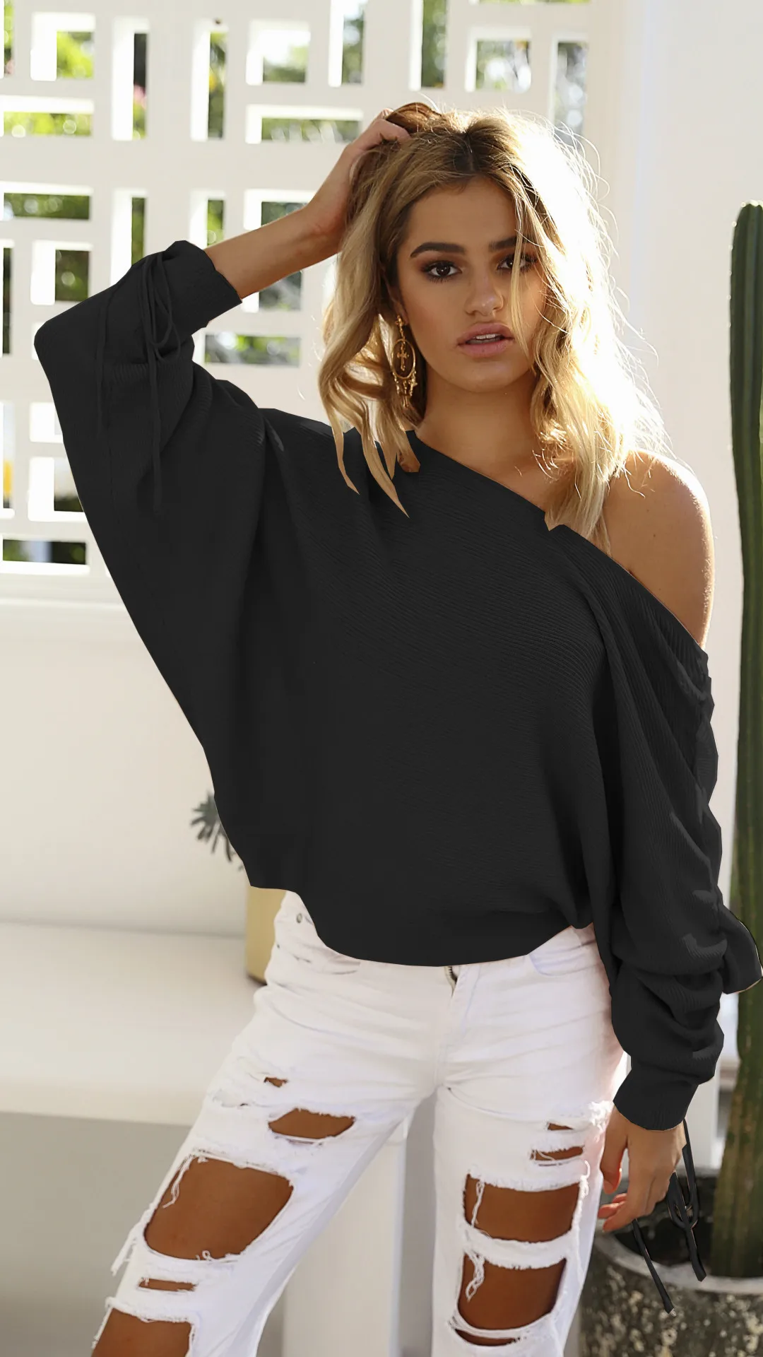 Avodovama M 2018 Fashion Autumn Sweaters Sexy Casual Batwing Sleeve Solid Sweater Long Skew Collar Knitted Top | Женская одежда
