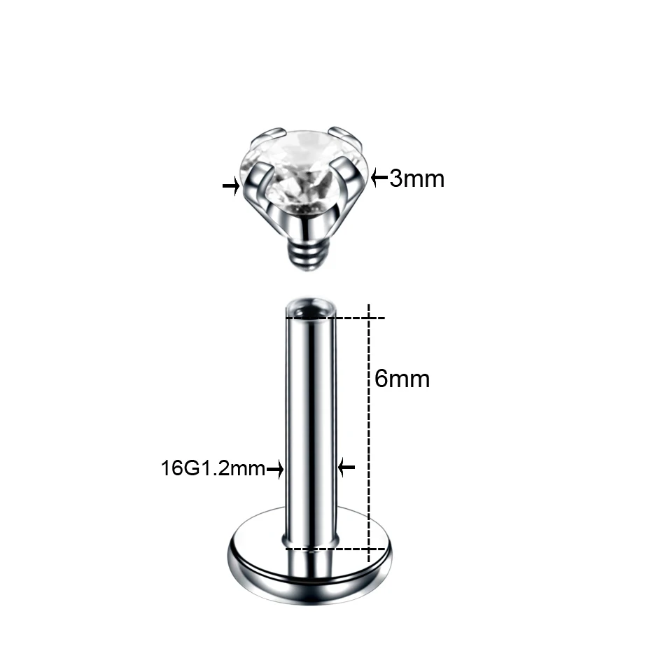 1.2x6x3mm v Round 1 шт стальная кристаллическая Лабрет Monore кольца пирсинг губ Сердце Звезда Orelha хрящ Спиральные серьги гвоздик для козелка Штанга пирсинг ювелирные изделия - Окраска металла: 1.2x6x3mm v Round