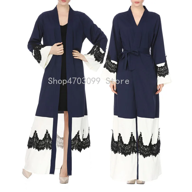 Женское кимоно спереди Открытое кружевное jilbaw мусульманское исламское платье