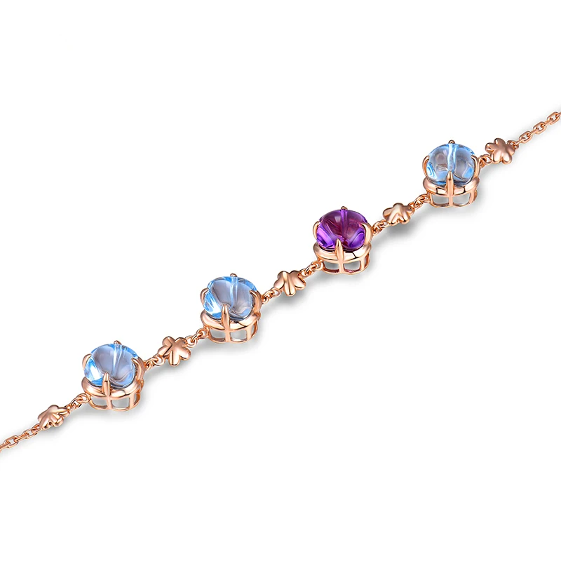 Новый браслет с цитрином и топазом настоящий из розового золота 14 к хорошее