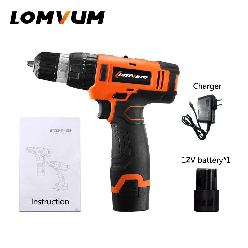 12V double 1 battery LOMVUM 24 В многофункциональная аккумуляторная отвертка ЛИТИЕВАЯ/батарея электрическая двойная регулировка скорости Мини дрель пресс мотор кручение - Цвет: 12V double 1 battery
