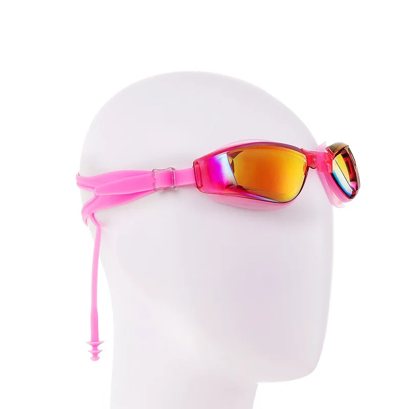 pink Zacro, мужские и женские очки для плавания, очки с затычками для ушей, анти-туман, защита от ультрафиолета, регулируемые очки для плавания, водонепроницаемые очки для взрослых и детей - Цвет: pink