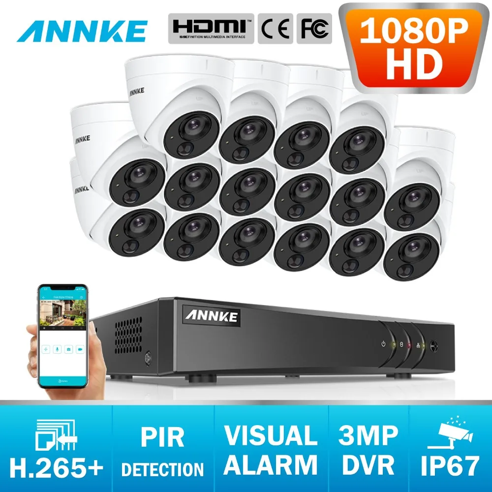 ANNKE 16CH 3MP 5in1 CCTV DVR HD 16 шт. TVI камера безопасности PIR Обнаружение IP67 наружная домашняя