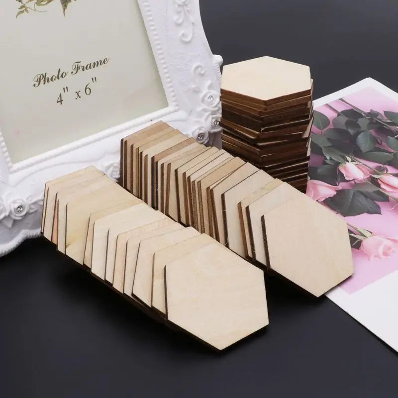 50 шт. шестигранный лазерный гравер необработанные деревянные диски украшения