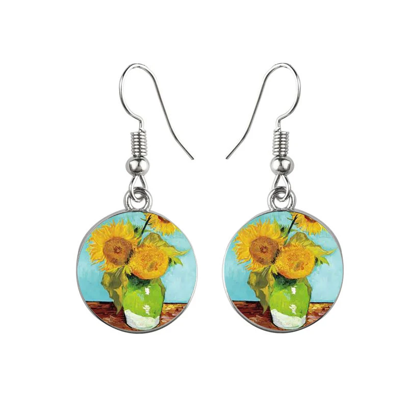 Винтажные серьги Ван Гога серебряного цвета в простом стиле известные художники