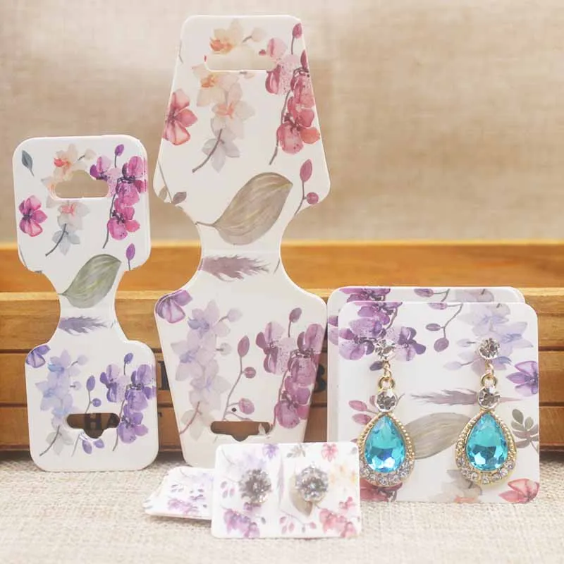 

100set/lot folded flower design jewelry package card 14designs colorful print necklace/earring/hair accessories display tag card