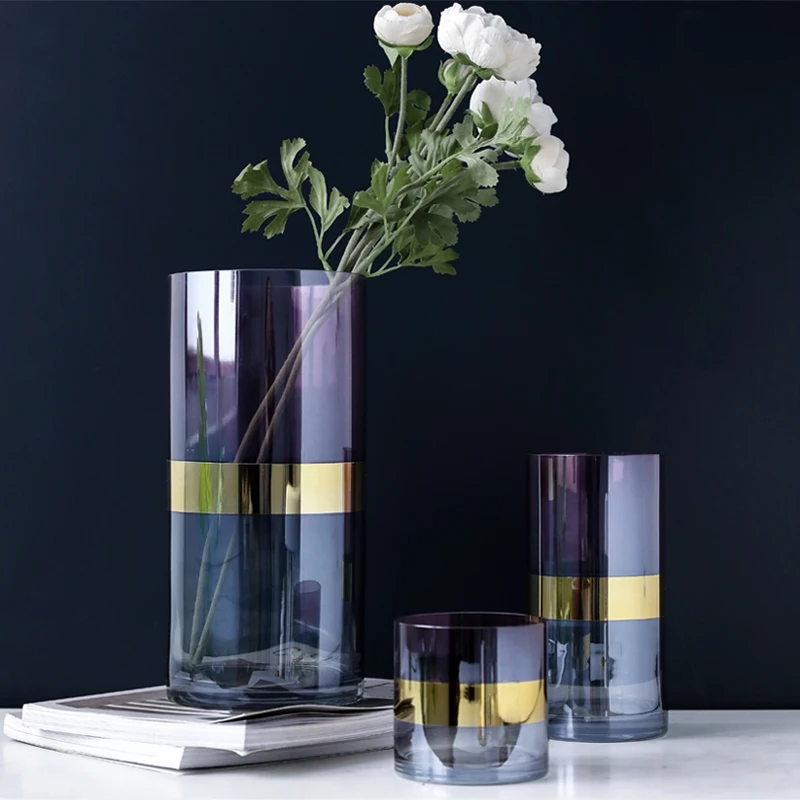 

Glass Vase Light Luxury Gold-plated Two-color Flower Flower Home Decoration Ornaments Desktop Decorative Vase