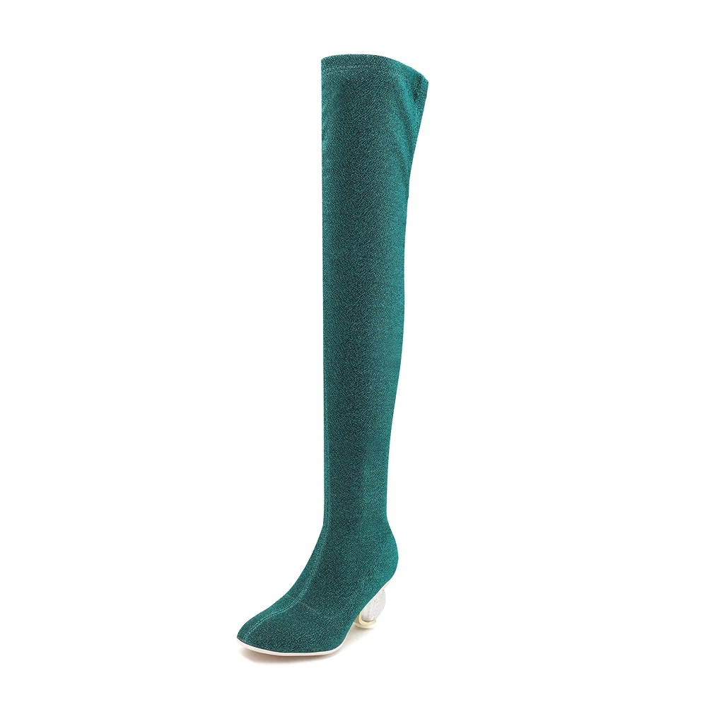 Оригинальные Модные женские ботфорты выше колена с квадратным носком на