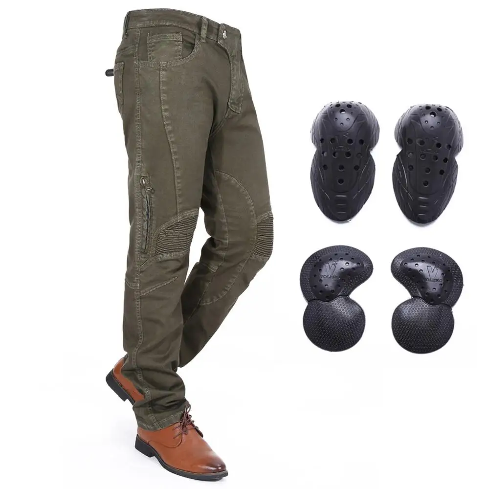 Army Green Новые мужские Штаны для езды на мотоцикле мотокросса гоночные джинсы байкерские защитные штаны с 4 X защита для бедер колодки S-3XL - Цвет: Army Green