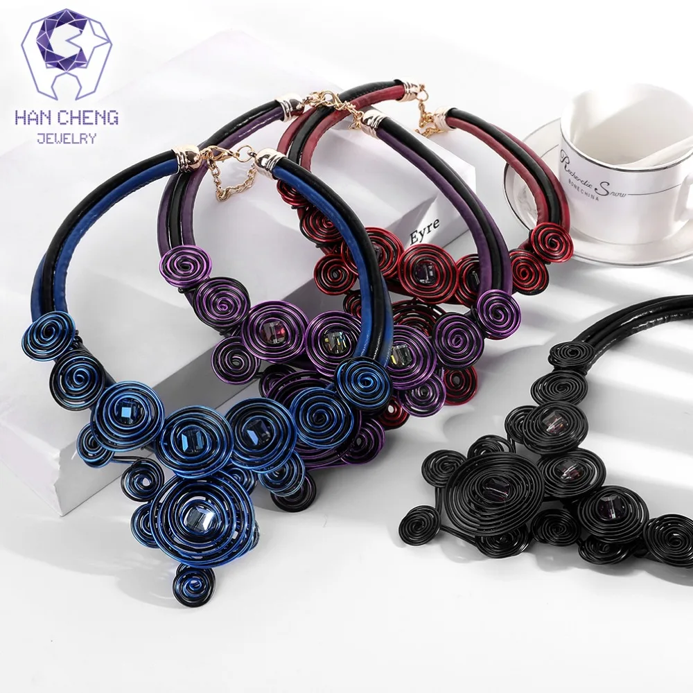 Женское ожерелье ручной работы HanCheng из кожи с цветным кристаллом|Колье| |