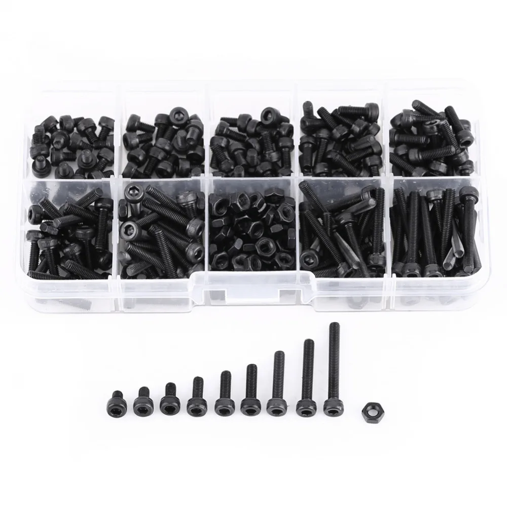 280Pcs/Set M3 Cap Head Hex Socket Bolt Screw Nut Machine Fastener Assortment Set | Обустройство дома