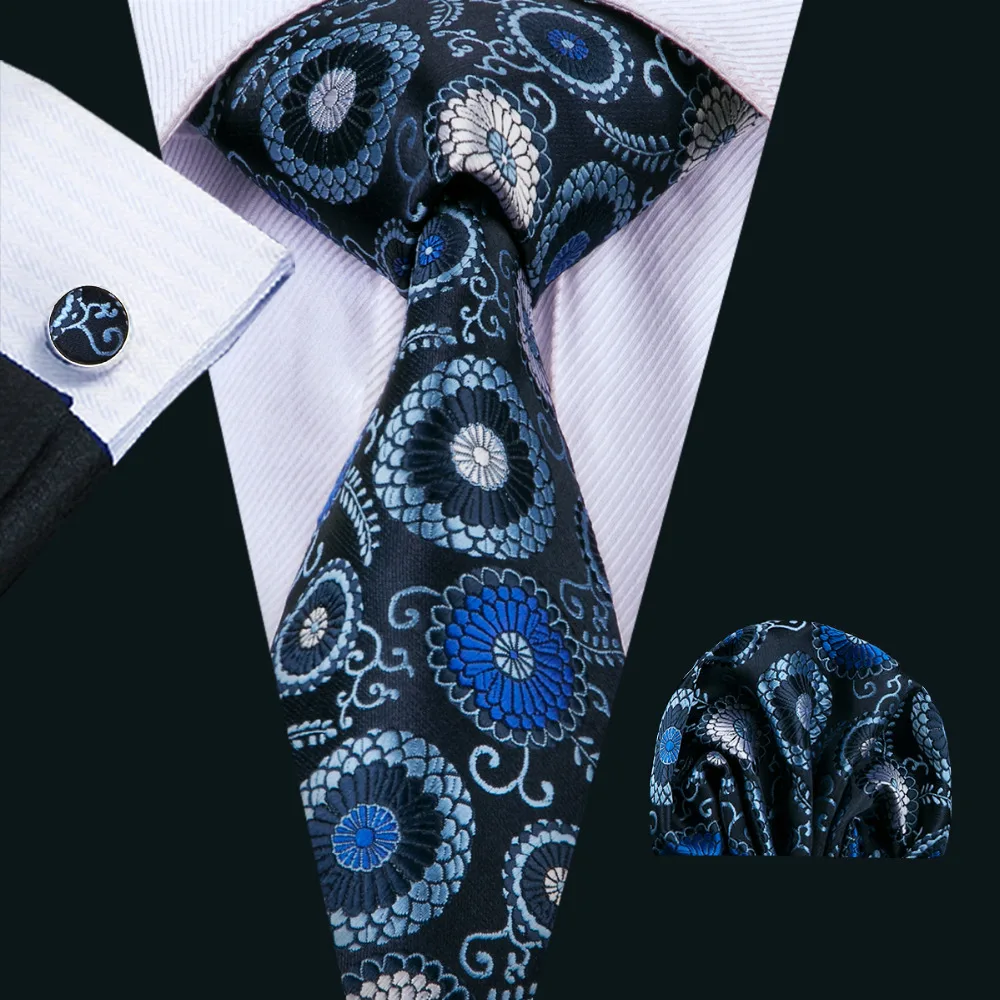 

Barry.Wang Men`s Tie 16 styles Floral Silk Jacquard Woven Gravata Necktie Hanky Cufflinks Set For Men`s Business Wedding Party