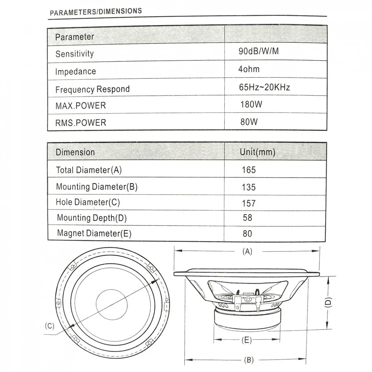 2Pcs 6.5 Inch 12V 180W Universal Car Coaxial Full Range Frequency Stereo Speaker with Tweeter and Frequency Divider