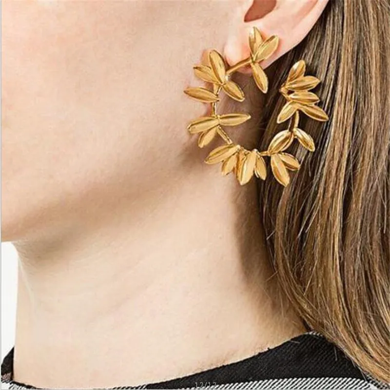 2021 модные новые товары геометрические открытые серьги с листьями и кристаллами