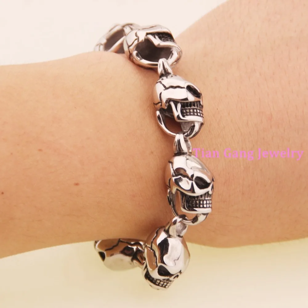 Панк Серебряный цвет/Золотой Цвет Череп ссылка браслет цепочка на руку литье 316L