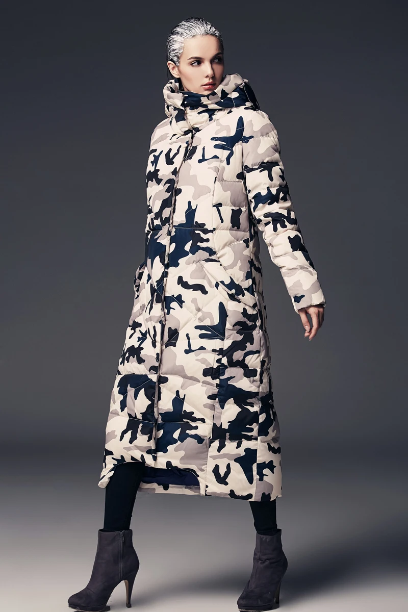 Куртка женская длинная камуфляжная с капюшоном батальных размеров | Женская