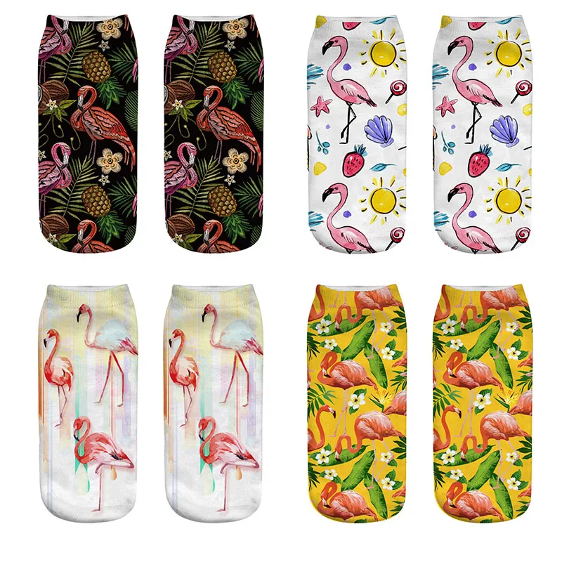 4 пар/компл. новые милые повседневные хлопковые носки с принтом фламинго и