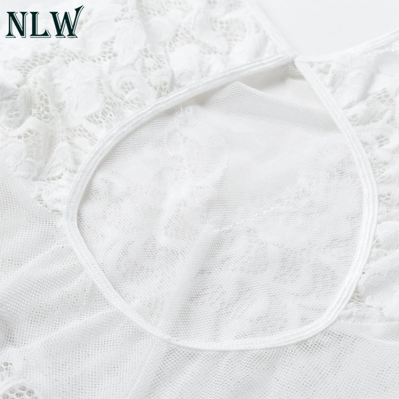NLW Feminino Клубные мини платья с вырезами Прозрачное Кружевное белое платье женское