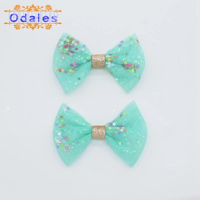 Candy Green 24 шт. Блестящие Блестки со звездами, шифоновые аппликации с бантом для свадебного украшения, сделай сам, галстук-бабочка с аппликацией, ручная работа - Цвет: Candy Green