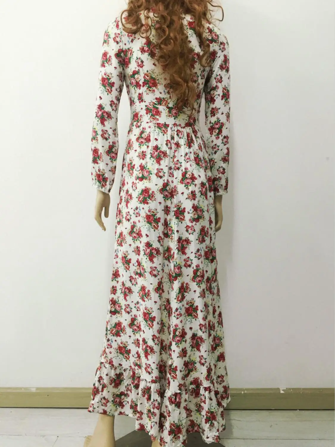 Bohemian Printed long Dress Women Floral Maxi Dresses Hippe Deep V-Neck Ruffle Chic Boho Clothing Rome Femme2019 | Женская одежда