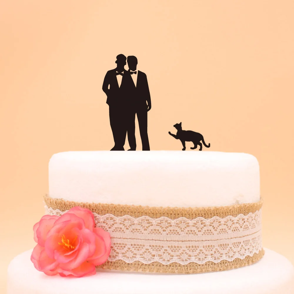 Бесплатная доставка Топпер для свадебного торта геев акриловый домашних