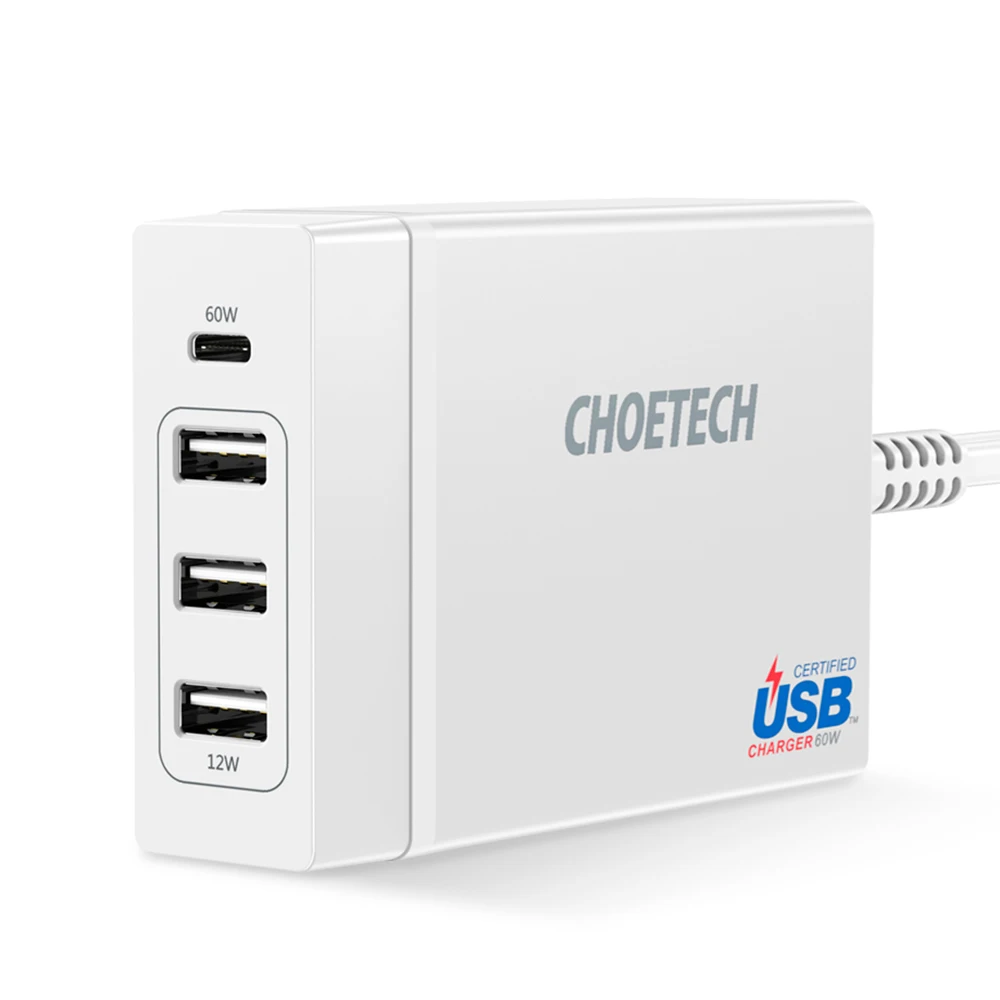 CHOETECH 72 Вт 4 порта usb type C настольная зарядная станция с питанием для iPhone X 8 Plus MacBook Pro зарядное устройство для мобильного телефона