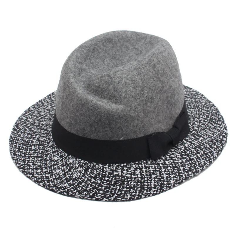 Женские из 100%-й шерсти Fedora Шапки осень 2017 г. Новинка зимы плед лоскутное лук