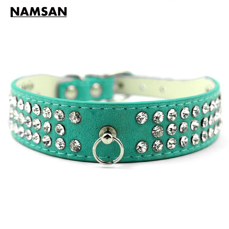 Намсан Щенок Pet собачка Товары для кошек кожа Воротники Ожерелья мужчин с Bling Crystal