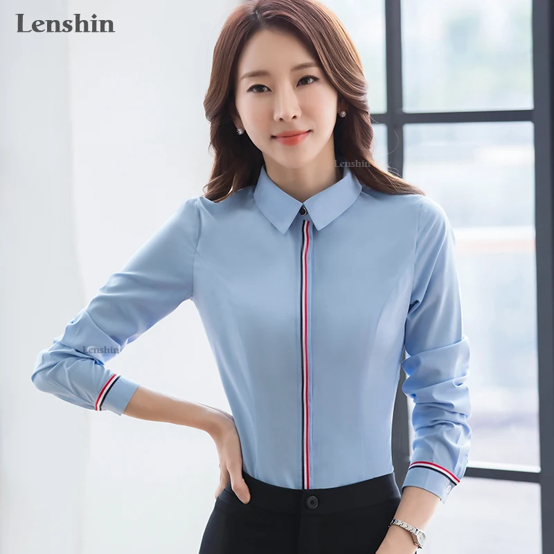 Lenshin Женская Полосатая Рубашка на пуговицах деловой стиль деловая Офисная