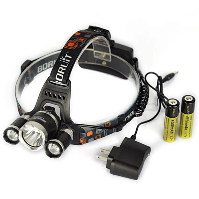 BORUIT 6000lm 3x XM-L T6 светодиодный 4-режимный налобный фонарь + 2X18650 зарядное устройство