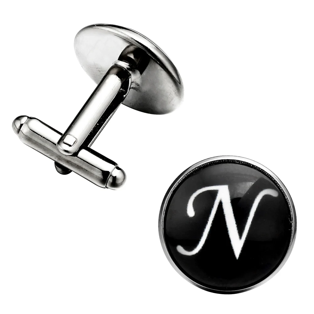 Мужские Запонки с кабошонами модные запонки из черного стекла буквами N подарки