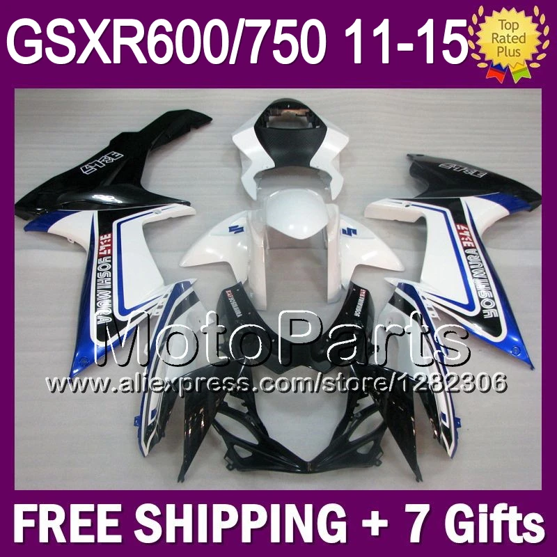 Синий белый 7 подарок + Для SUZUKI GSXR 600 GSX R600 GSXR600 K11 черный 85T161 11 12 13 14 2011 2012 2013 2014