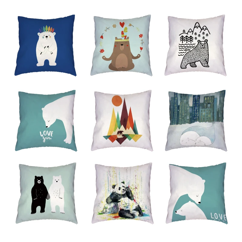 

Stylish Stick Figure Bear White Cushion Cover Watercolour Panda Print Decor Car Trip Polyester Peach Skin Throw Pillow Cases