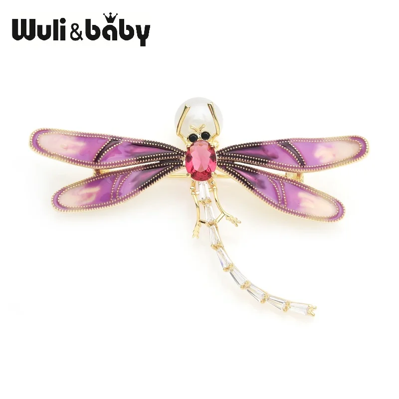 Wuli &amp baby Кристальные фиолетовые эмалированные броши в виде стрекозы