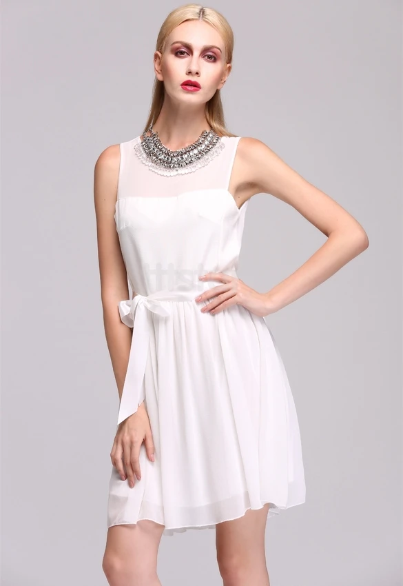 Stylish New Fashion Lady Women Party Dress Casual Sleeveless Chiffon O neck SV013507|dress up modern princess|dress crazydress birthday party games |
