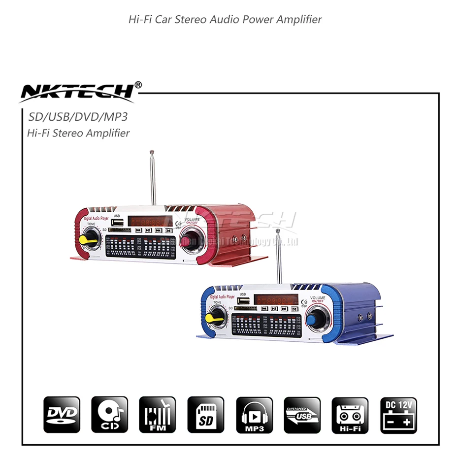 NKTECH HY-601 Автомобильный цифровой плеер аудио усилитель мощности 2x20 Вт Hi-Fi стерео fm-радио TF USB DVD MP3 ИК пульт дистанционного управления DSP звук