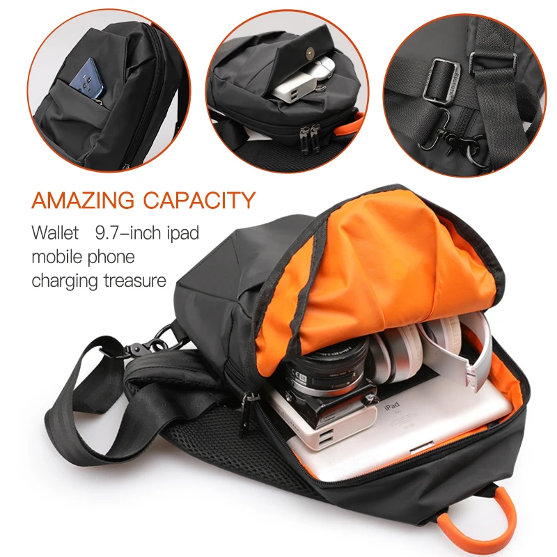 FYUZE New Multifunction Crossbody Bags Men Waterproof Nylon Chest Pack Short Trip Messengers Chest Bag Shoulder Bag Male