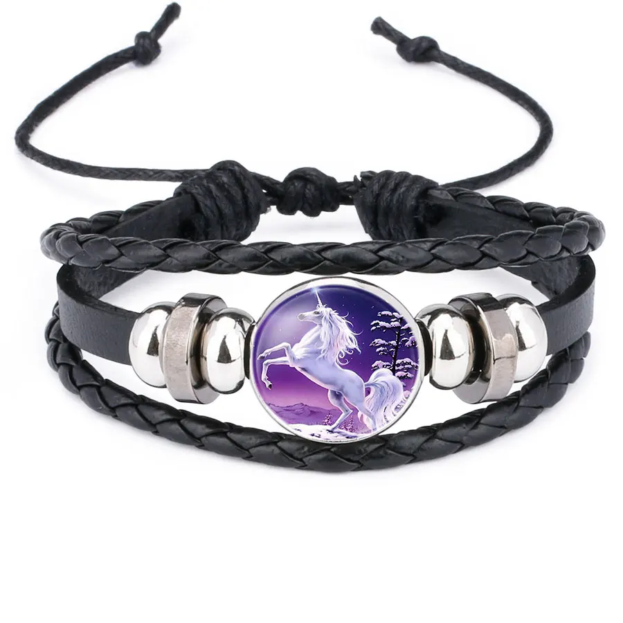 Hot Sale Men Multi Layer Bracelets Unicorn Pegasus Fly Horse Glass Cabochon Braided Leather Beads Bangle For Women | Украшения и