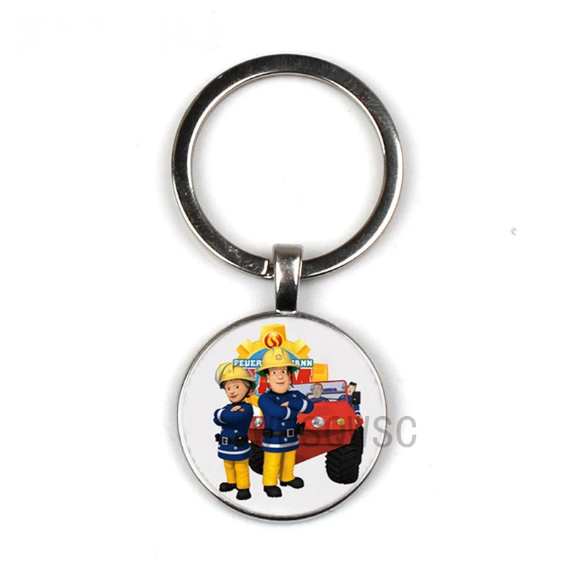 WUSQWSC Fireman Sam Pendant Ring Holder Men and Women Jewelry Glass Cabin Keychain Private Custom Picture |