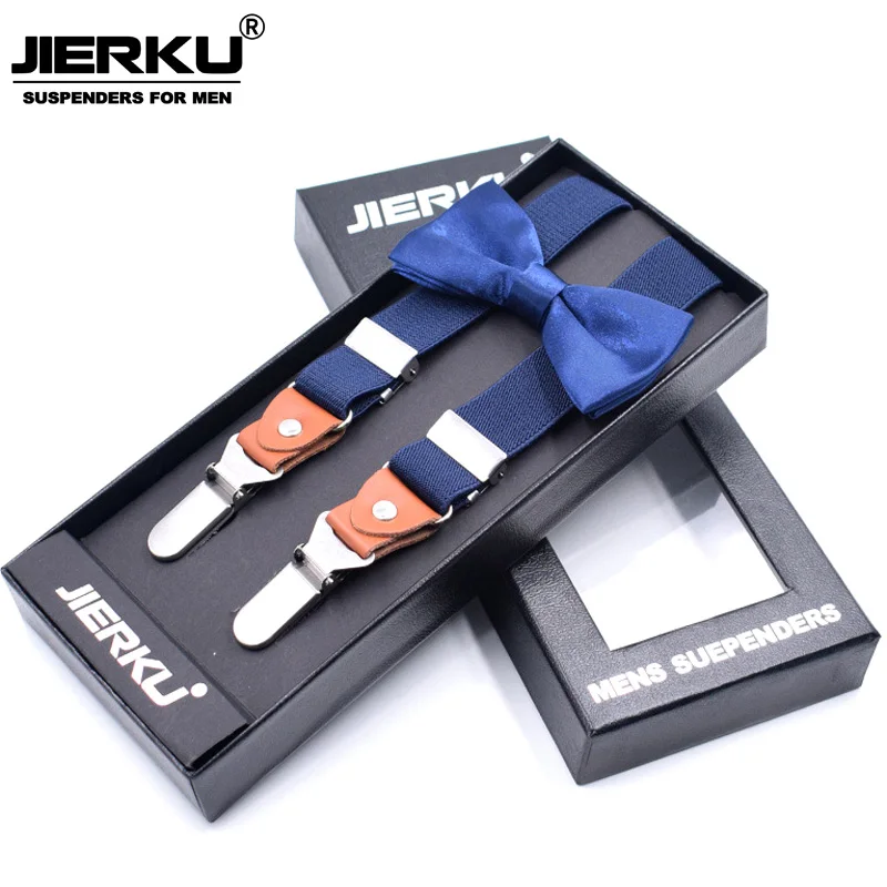 JIERKU подтяжки мужские подтяжки 3 зажимы подтяжки с галстуком-бабочкой на подтяжках брюки ремень отец/папа подарок - Цвет: Синий