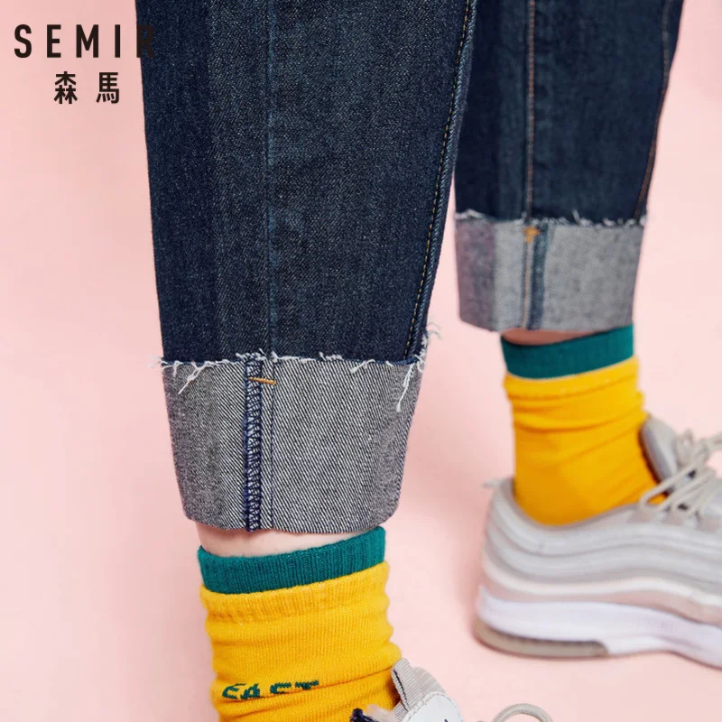 SEMIR Для женщин 100% хлопковые Джинсы бойфренда укороченные джинсы с пряжки ремня