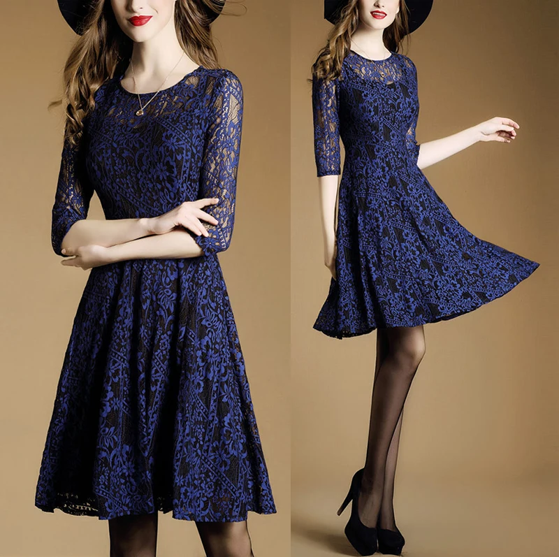 Женский Вмс 100% кружева Половина Рукава О Образным Вырезом Воротник Длиной До