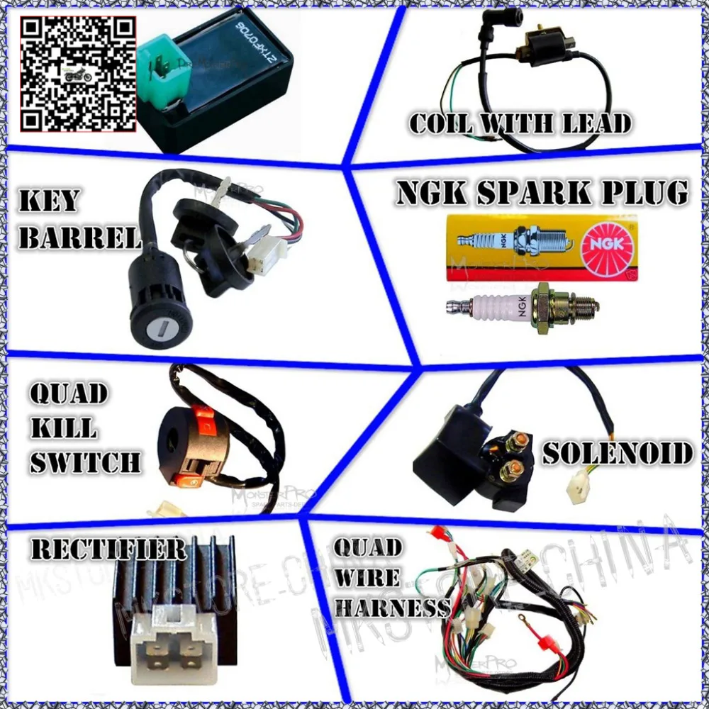 Жгут проводов CDI COIL KILL KEY SWITCH 50cc 110cc 125cc ATV QUAD BIKE Багги Бесплатная доставка|125cc atv