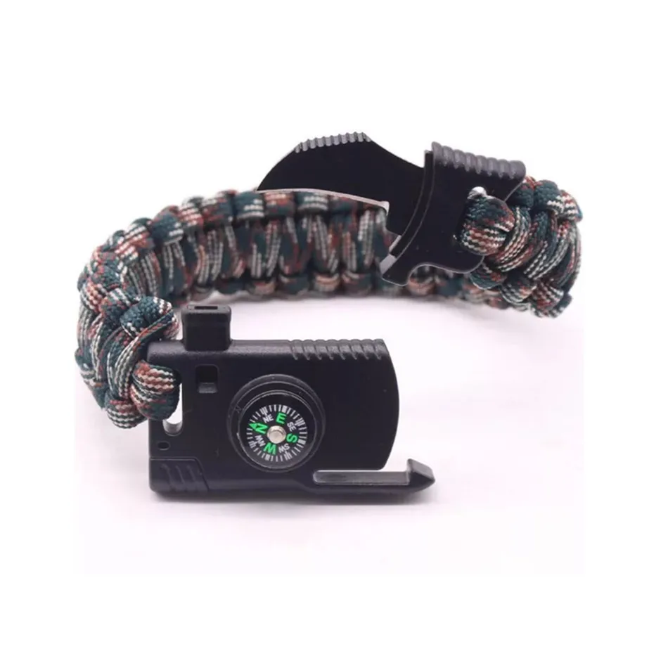 Mountain Camo Открытый браслет для выживания для мужчин и женщин Плетеный Паракорд Браслет Кемпинг Туризм аварийная спасательная Веревка Браслеты нож компас - Цвет: Mountain Camo