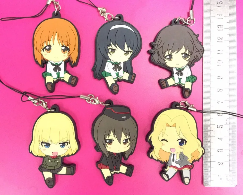 6 шт./партия, для девочек, und PANZER Keychian Nishizumi Miho saori takebe yukari akiyama Reizei Mako Nishizumi, резиновый ремешок для мобильного телефона